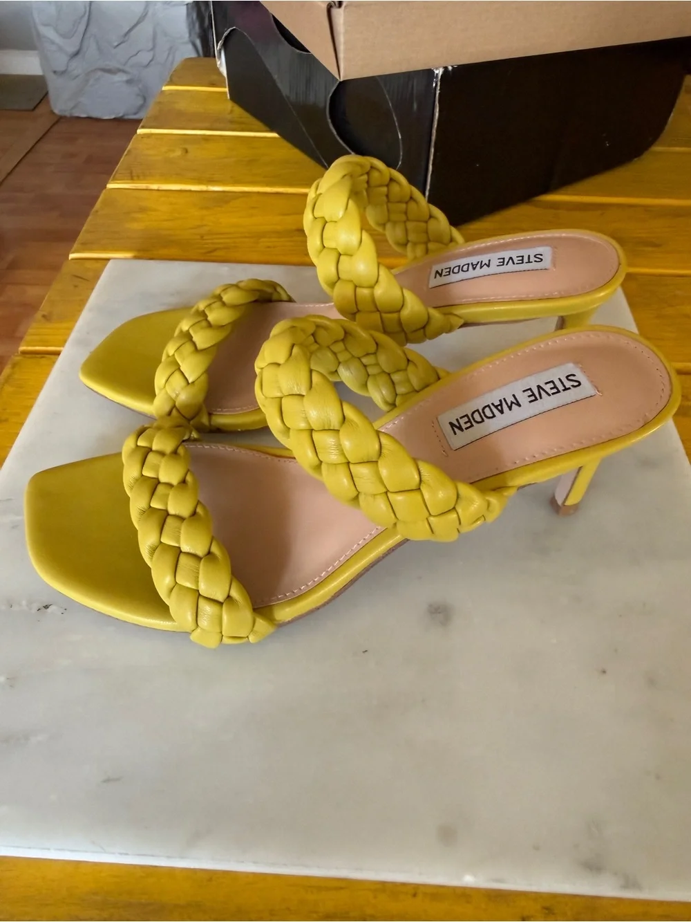Steve Madden Yellow Braided Double Strap Mule Heels Size